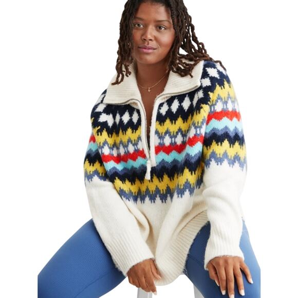 Aerie fair isle quarter zip wool blend sweater womens small cozy heavy thick - Picture 1 of 8